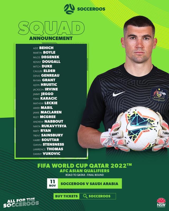 华体会hth-澳大利亚公布24人名单 四名本土球员回归穆伊落选